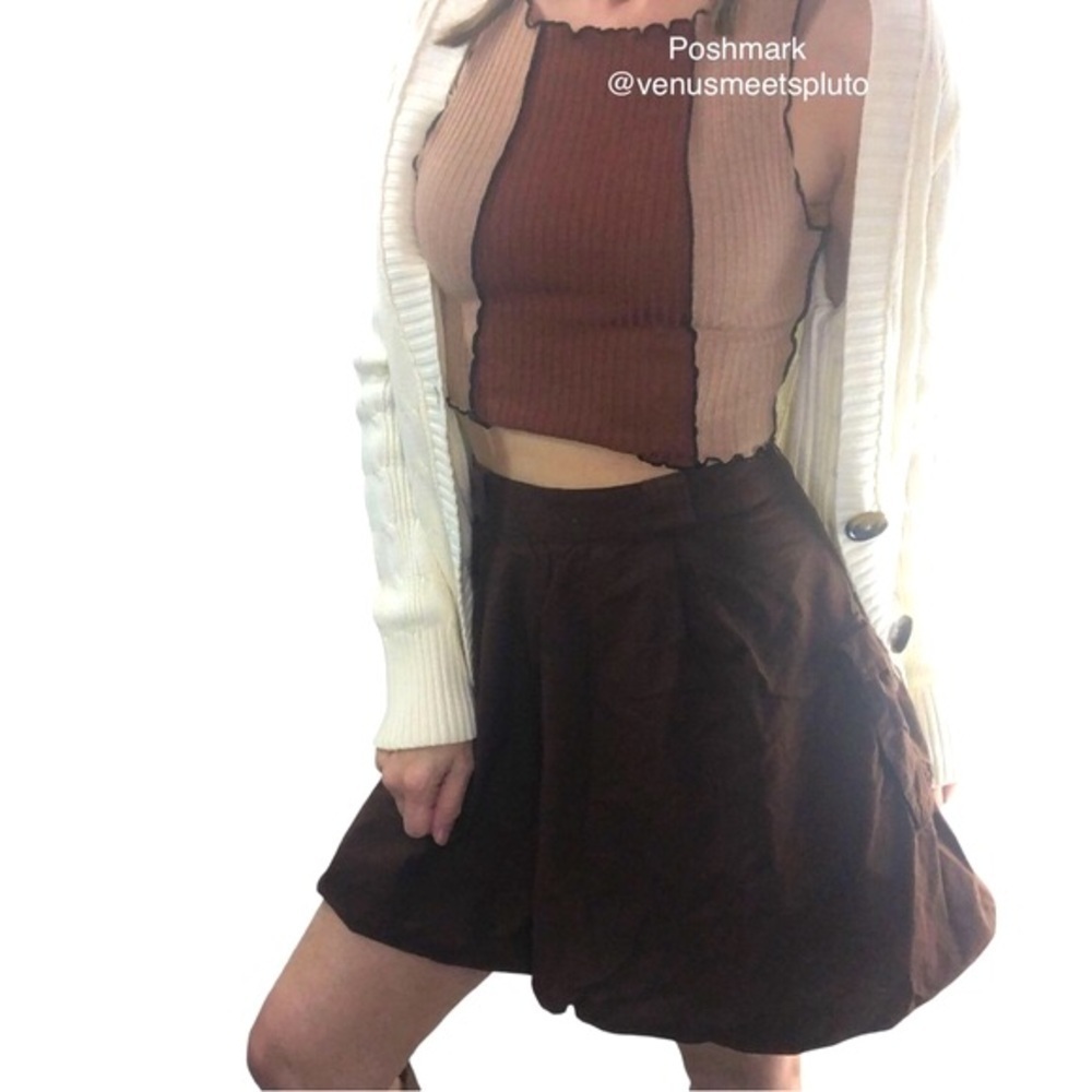 VTG Y2K Bubble Skirt Cargo Mini Sz L Brown Cotton Grunge Cottagecore Fairygoth